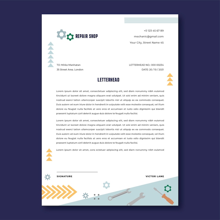 Vector gratuito plantilla de membrete de negocio de taller de reparación plana