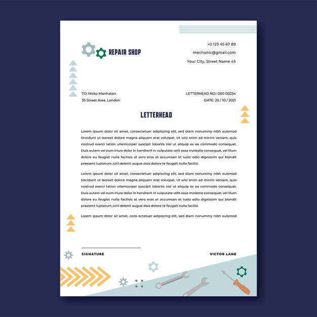 Plantilla de membrete de negocio de taller de reparación plana