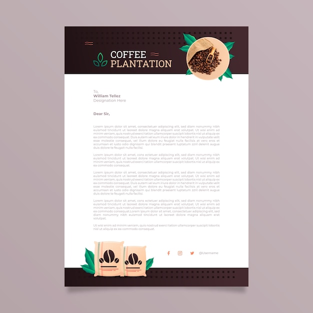 Vector gratuito plantilla de membrete de plantación de café degradado