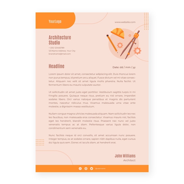 Plantilla de membrete de servicio de arquitecto plano