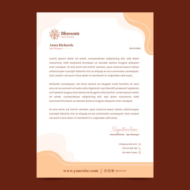 Plantilla de membrete de spa y salud dibujada a mano