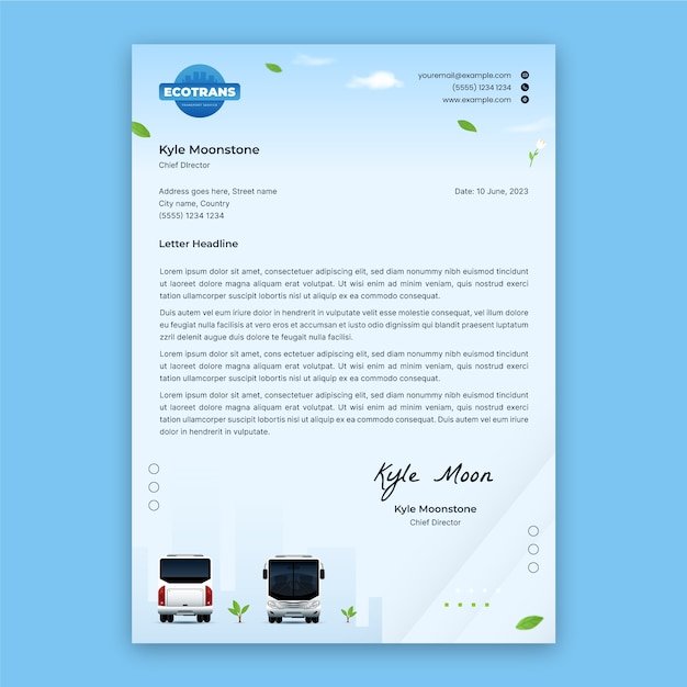 Plantilla de membrete para transporte y transporte.