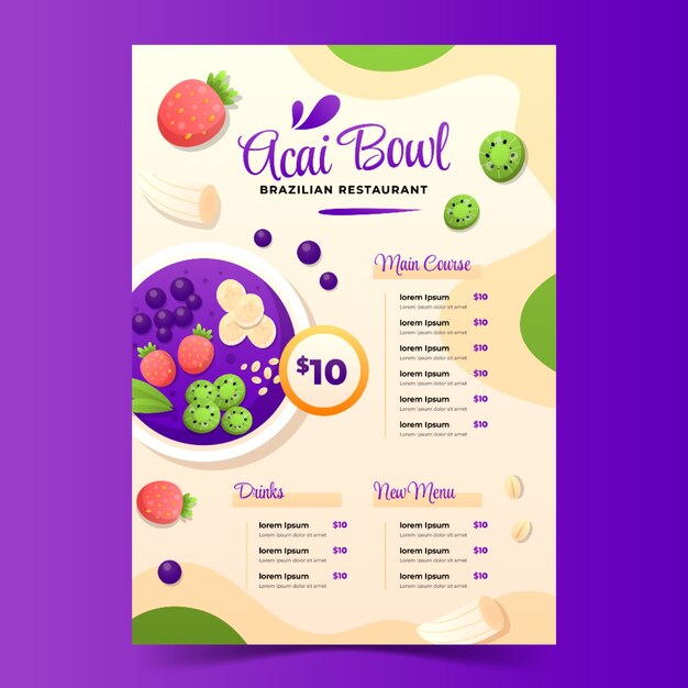 Plantilla de menú de acai dibujada a mano