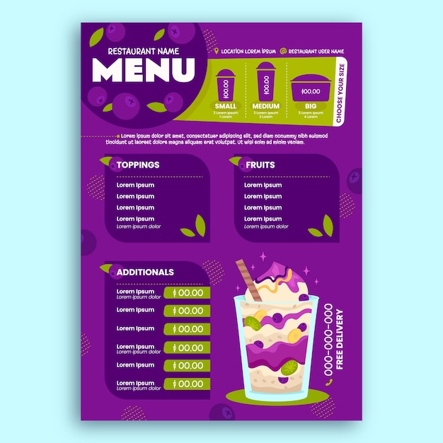 Vector gratuito plantilla de menú de acai dibujada a mano