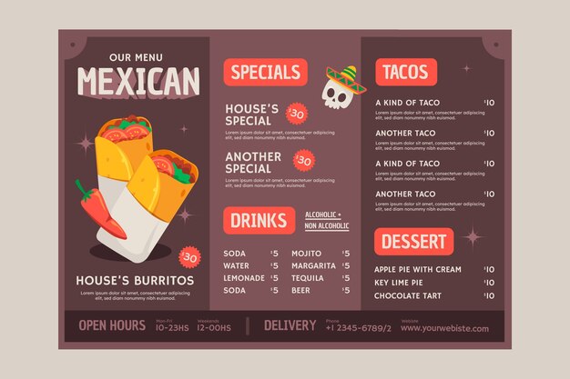 Plantilla de menú de bar mexicano dibujada a mano