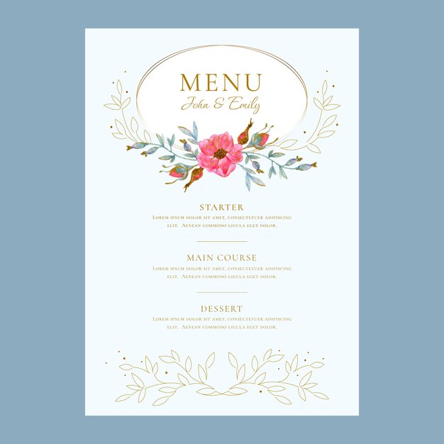 Plantilla de menú de boda clásico