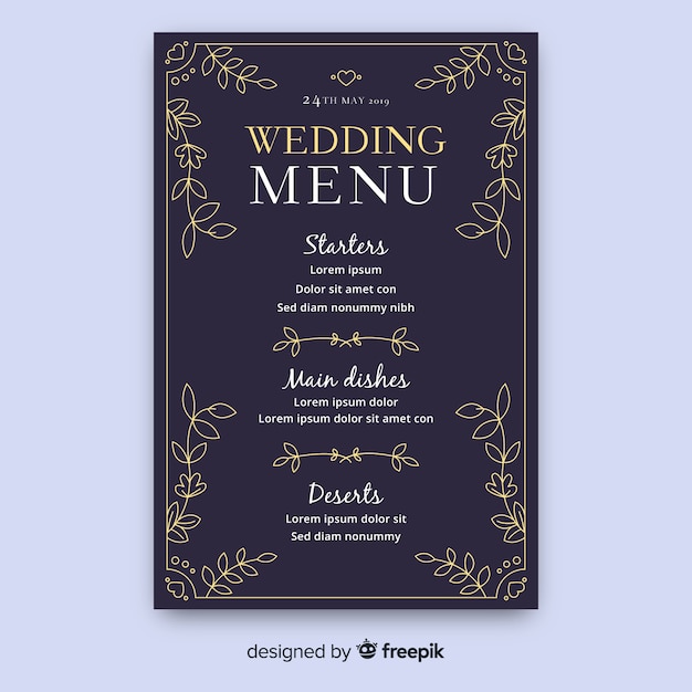 Plantilla de menú de boda dibujado a mano