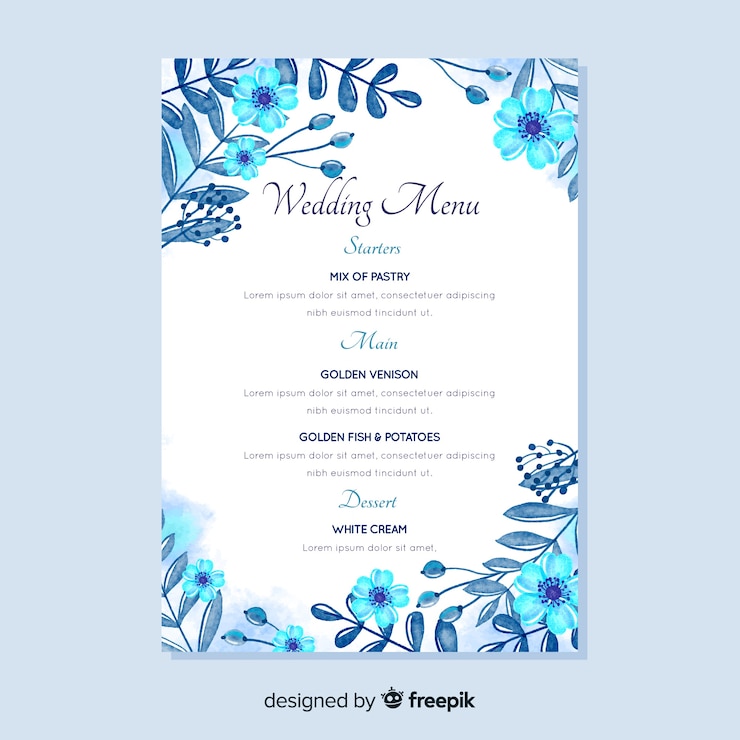 Vector gratuito plantilla de menú de boda floral en acuarela