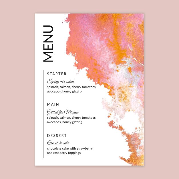 Plantilla de menú de boda mínima