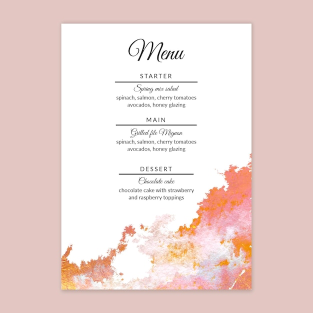 Plantilla de menú de boda mínima