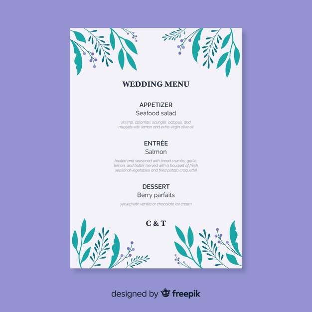 Plantilla de menú de boda