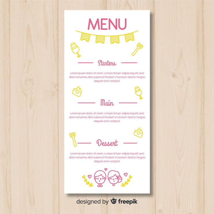 Vector gratuito plantilla de menú para boda