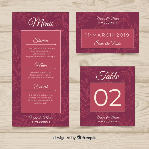 Plantilla de menú de boda