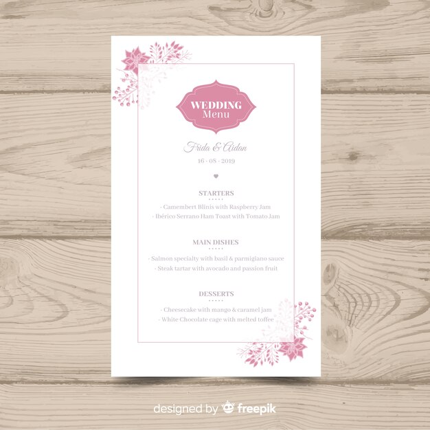 Plantilla de menú de boda