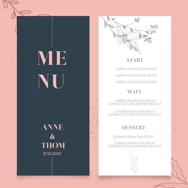 Plantilla de menú para boda