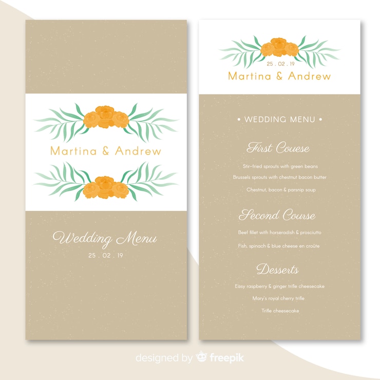 Vector gratuito plantilla de menú de bodas