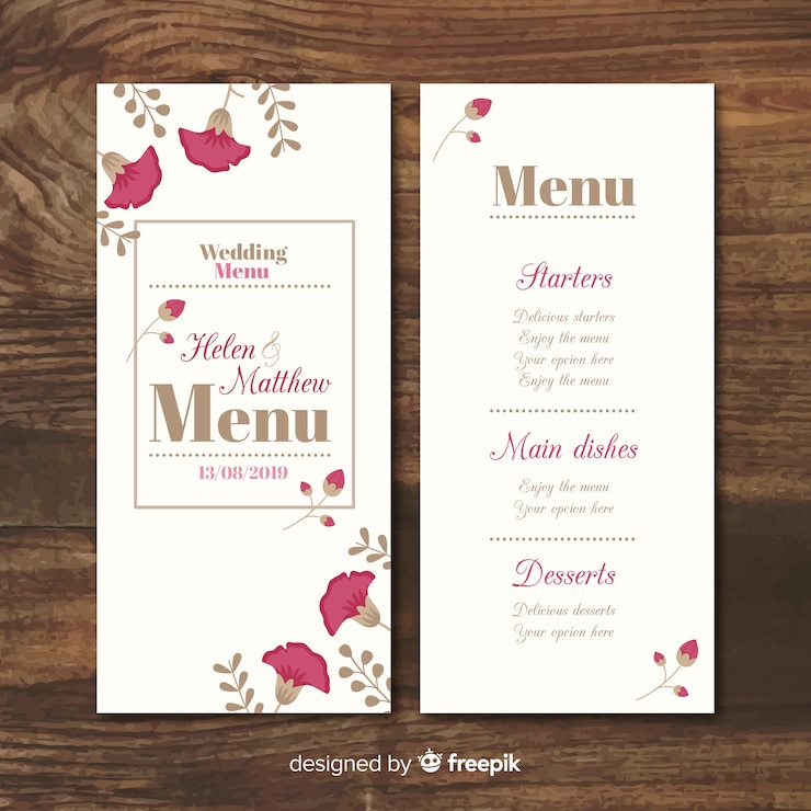 Vector gratuito plantilla de menú de bodas
