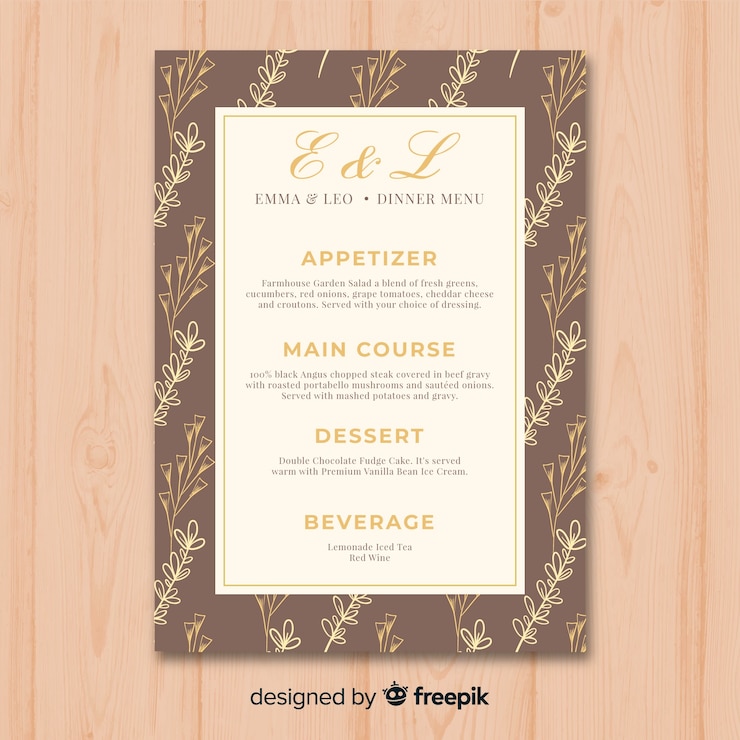 Vector gratuito plantilla de menú de bodas