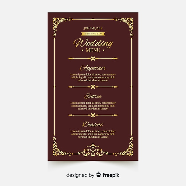 plantilla de menú de bodas