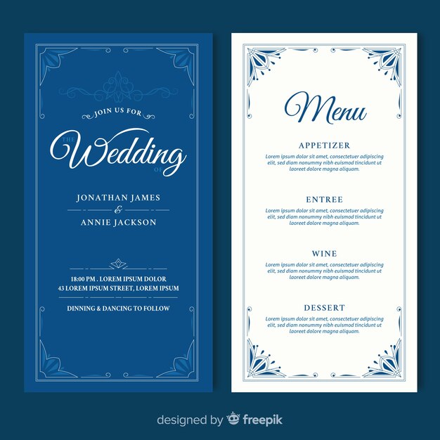 Plantilla de menú de bodas