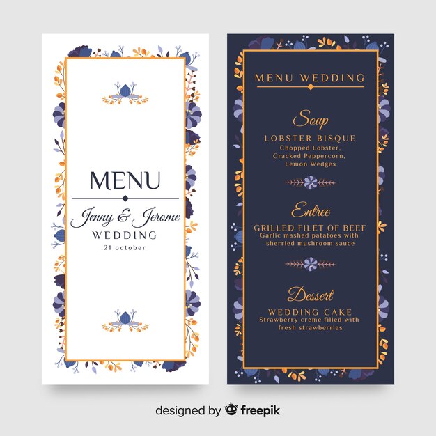 Plantilla de menú de bodas