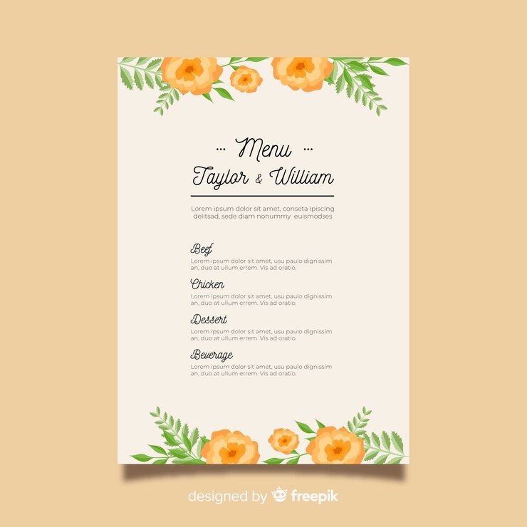 Vector gratuito plantilla de menú de bodas