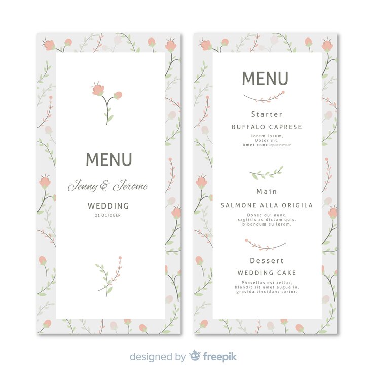Vector gratuito plantilla de menú de bodas