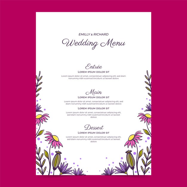 plantilla de menú de bodas