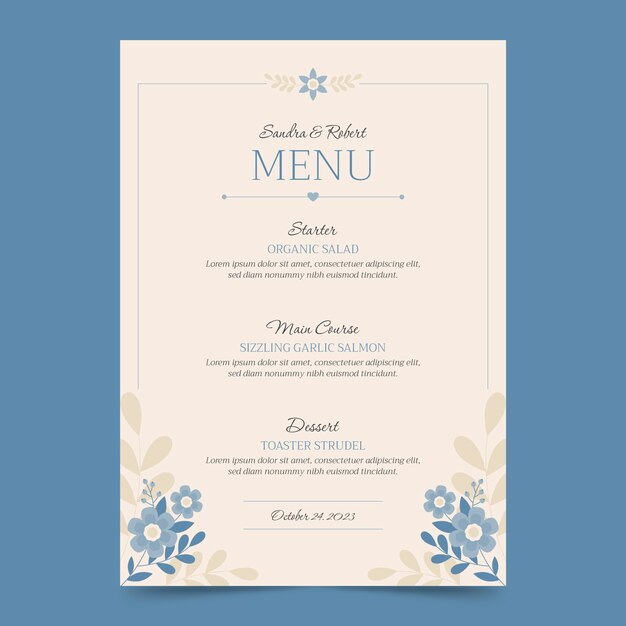 plantilla de menú de bodas