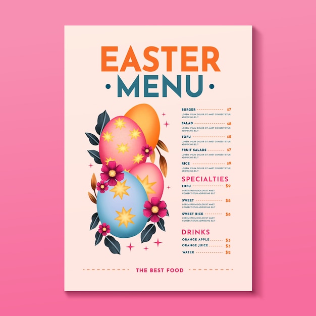 Vector gratuito plantilla de menú de brunch de pascua en acuarela