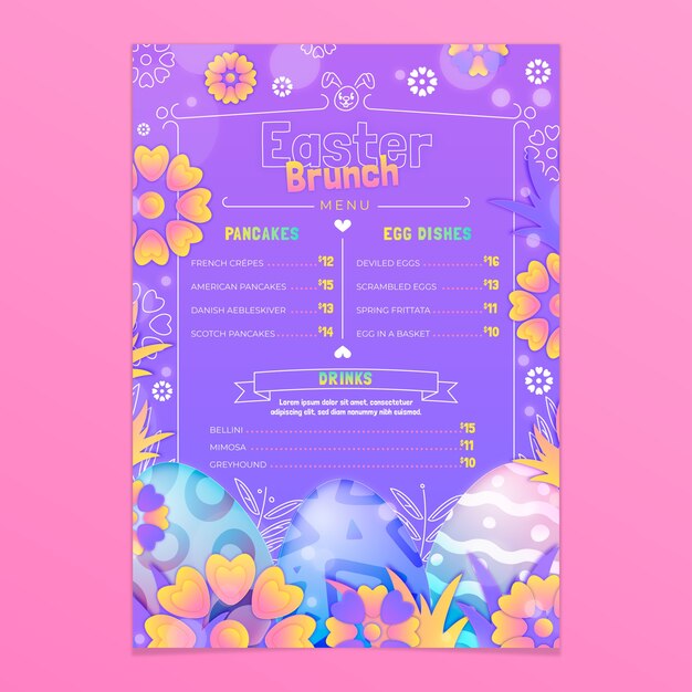 Plantilla de menú de brunch de pascua degradado