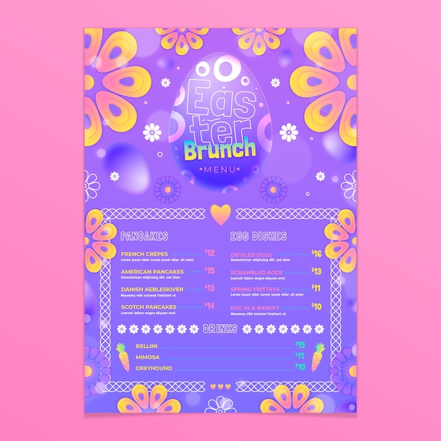 Vector gratuito plantilla de menú de brunch de pascua degradado