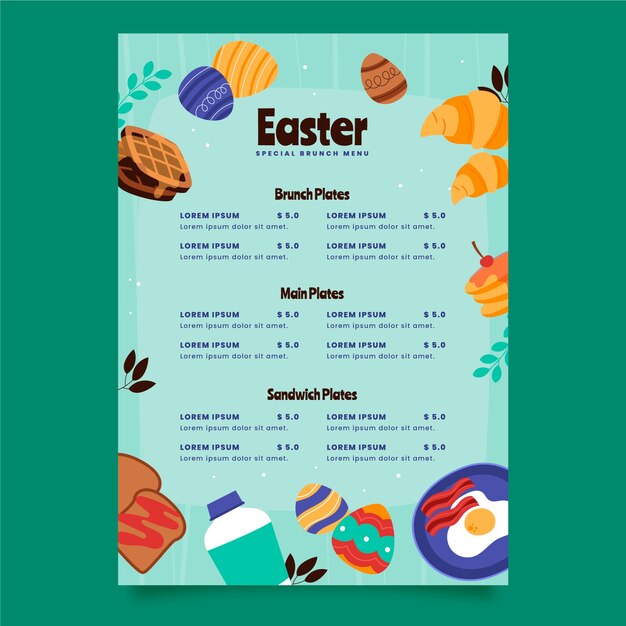 Plantilla de menú de brunch de pascua dibujada a mano