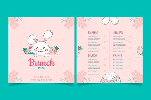 Plantilla de menú de brunch de pascua dibujada a mano