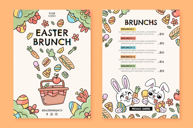 Plantilla de menú de brunch de pascua dibujada a mano