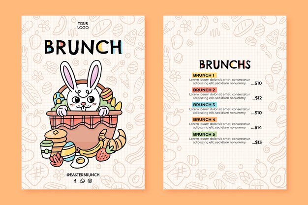 Plantilla de menú de brunch de pascua dibujada a mano