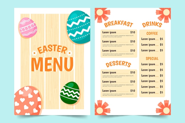 Vector gratuito plantilla de menú de brunch de pascua dibujada a mano