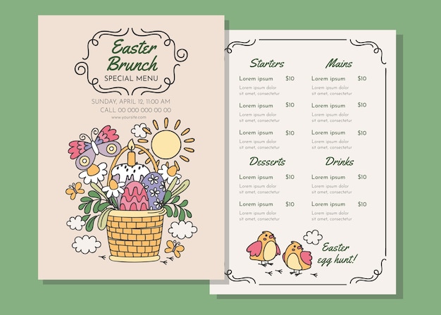 Vector gratuito plantilla de menú de brunch de pascua dibujada a mano