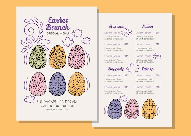 Plantilla de menú de brunch de pascua dibujada a mano