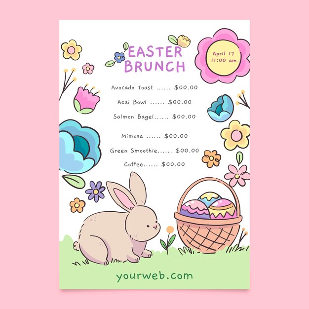 Plantilla de menú de brunch de pascua dibujada a mano