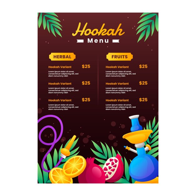Plantilla de menú de cachimba degradado