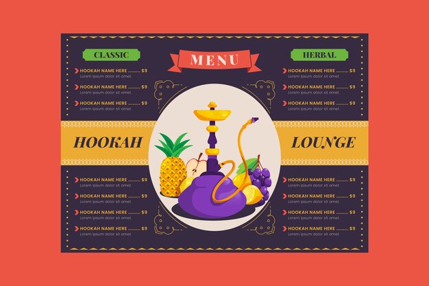 Plantilla de menú de cachimba de diseño plano