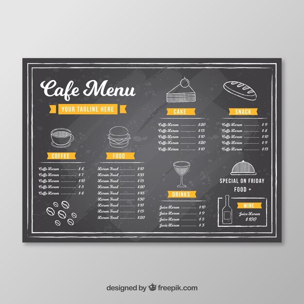 Plantilla de menú de café en estilo de pizarra