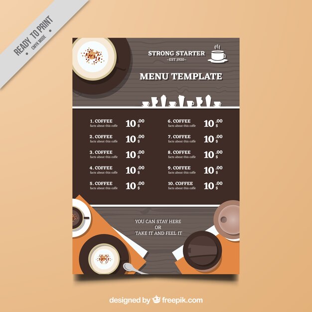 Plantilla de menú de cafetería de 