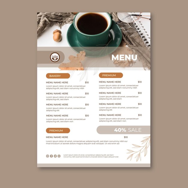 Plantilla de menú de cafetería