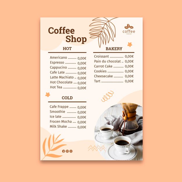 Plantilla de menú de cafetería