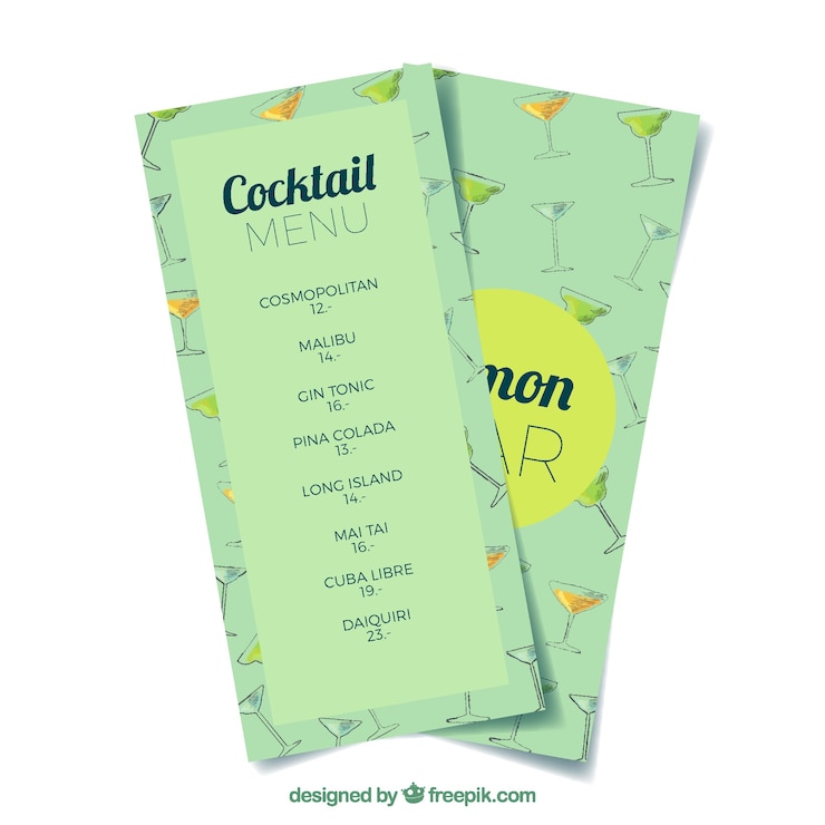 Vector gratuito plantilla de menú de cócteles en estilo acuarela