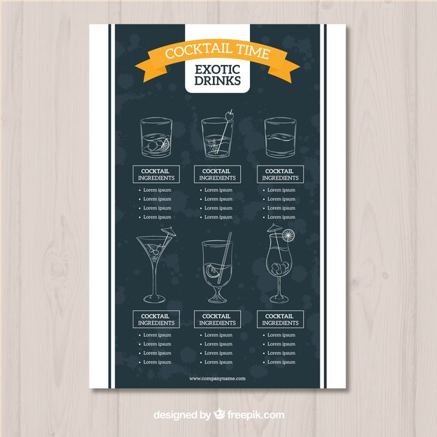 Plantilla de menú de cócteles en estilo de pizarra