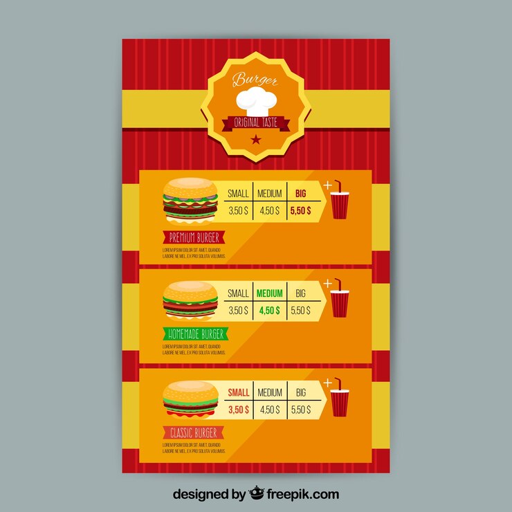 Vector gratuito plantilla de menú de colores de hamburguesas sabrosas