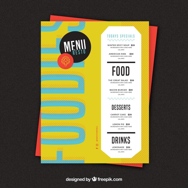 Plantilla de menú colorida para un restaurante